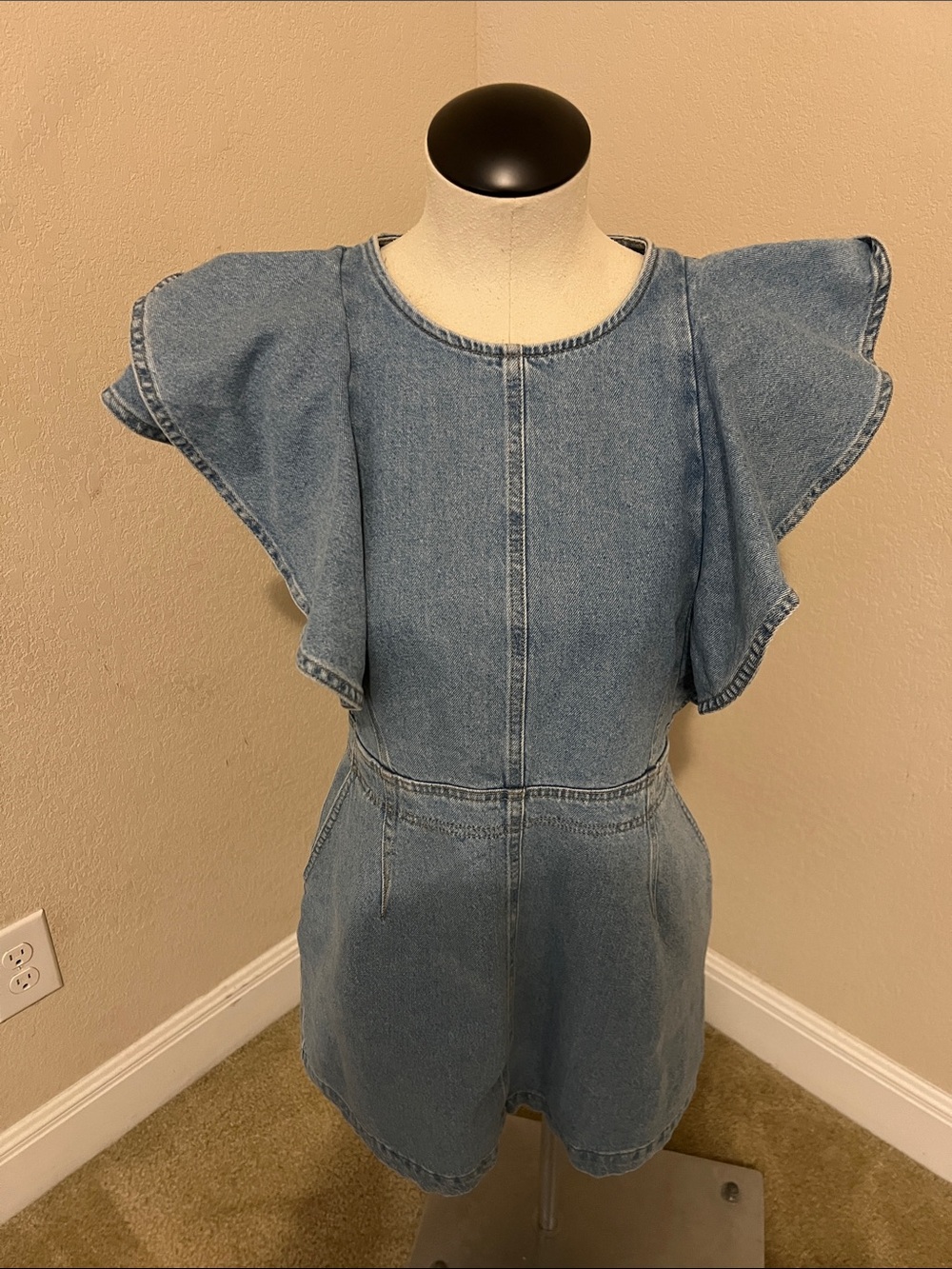 H&M Light Blue Denim Midi Dress with Flutter Sleeves